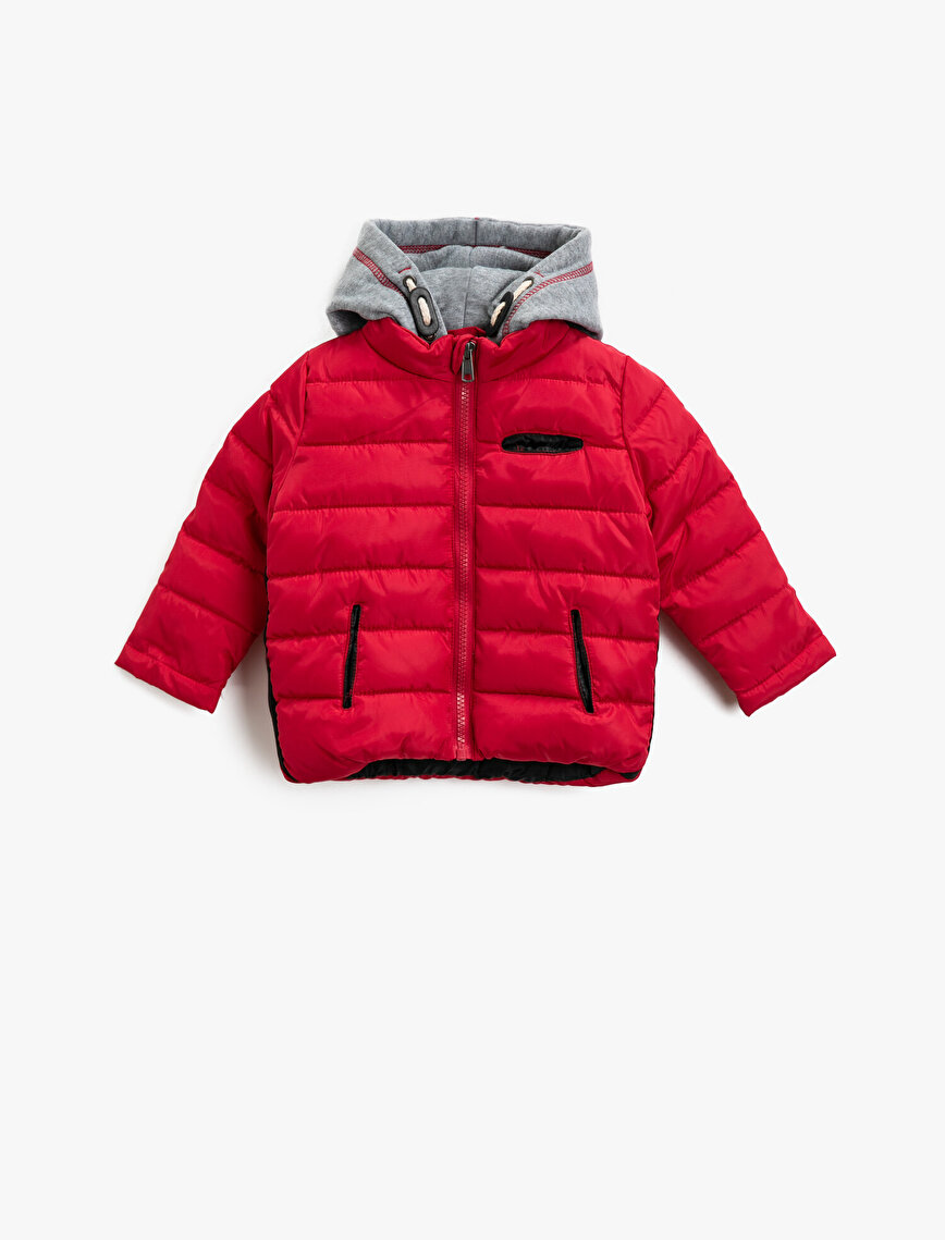 Kırmızı Erkek Çocuk Kapüşonlu Mont 0KMB28054RW420 Koton