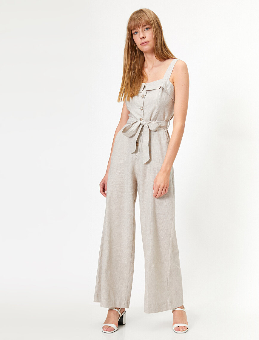 Strapped Striped Lace Up Jumpsuit