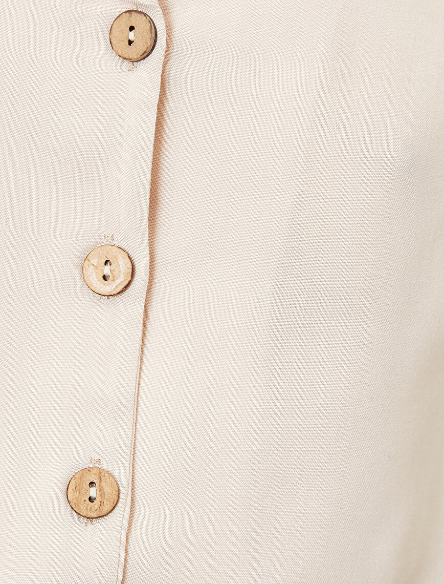 Short Sleeve Buttoned Drawstring Waistband Shirt
