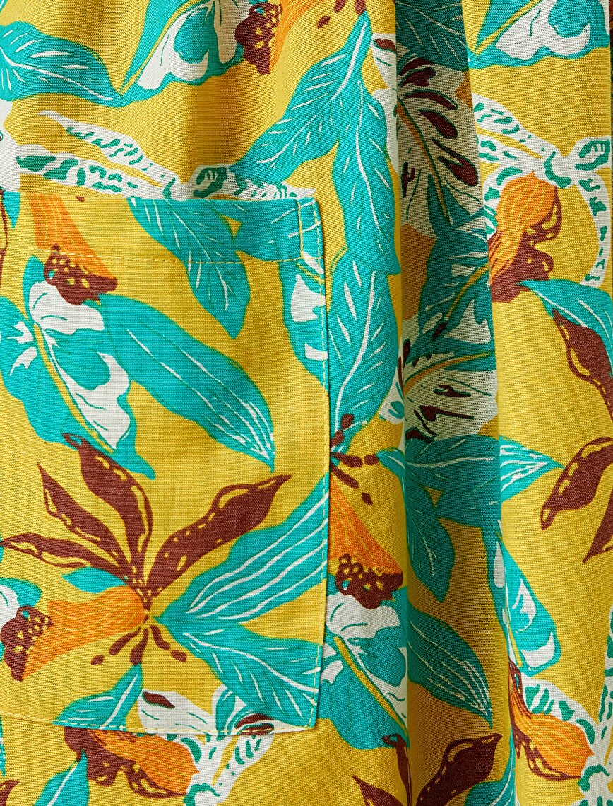 Tropical Print Thin Strap Midi Dress 
