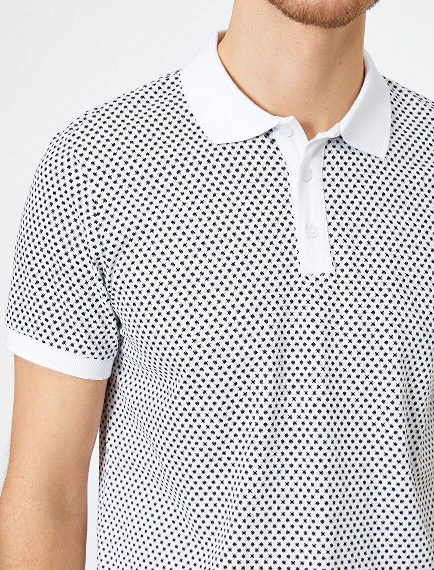 Polo Yaka Geometrik Desenli Slim Fit Tişört