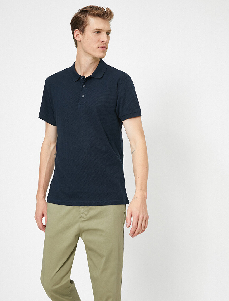 Polo Yaka Dokulu Kumaş Slim Fit Basic Tişört