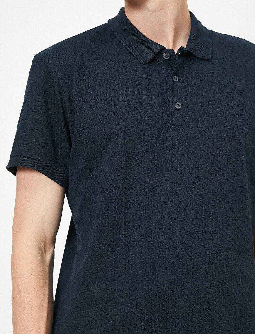 Polo Yaka Dokulu Kumaş Slim Fit Basic Tişört