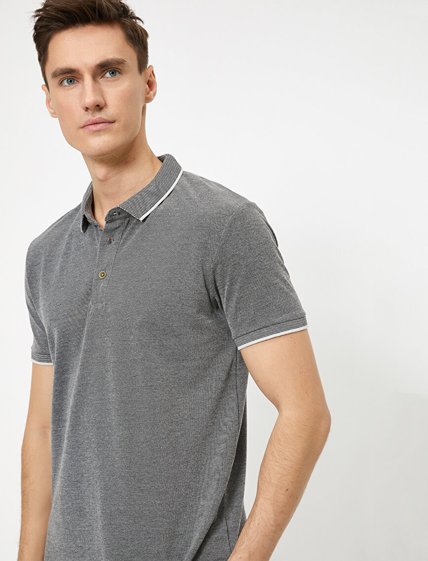 Polo Yaka Kol Ucu ve Yakası Çizgili Slim Fit Tişört