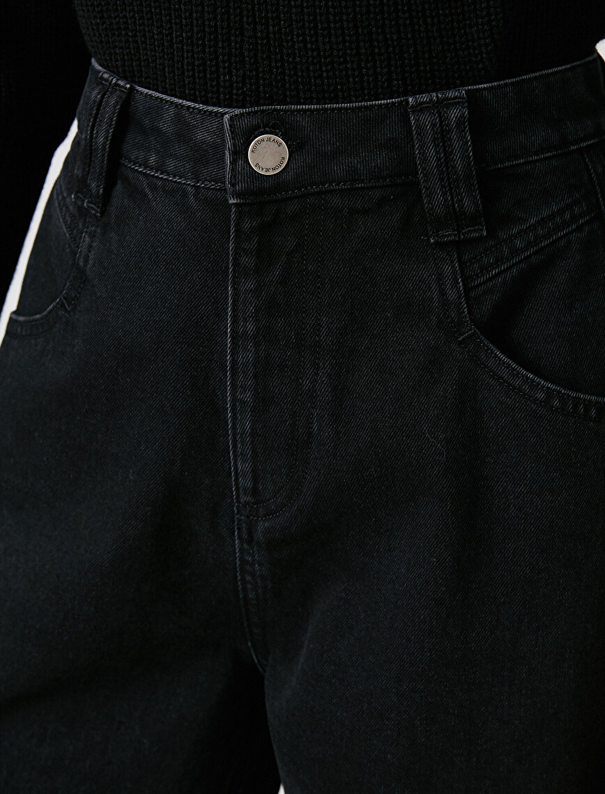 Petit Jean Pamuklu Yüksek Bel Basen ve Baldırı Bol Paçada Darlaşan Salaş Kesim Pantolon