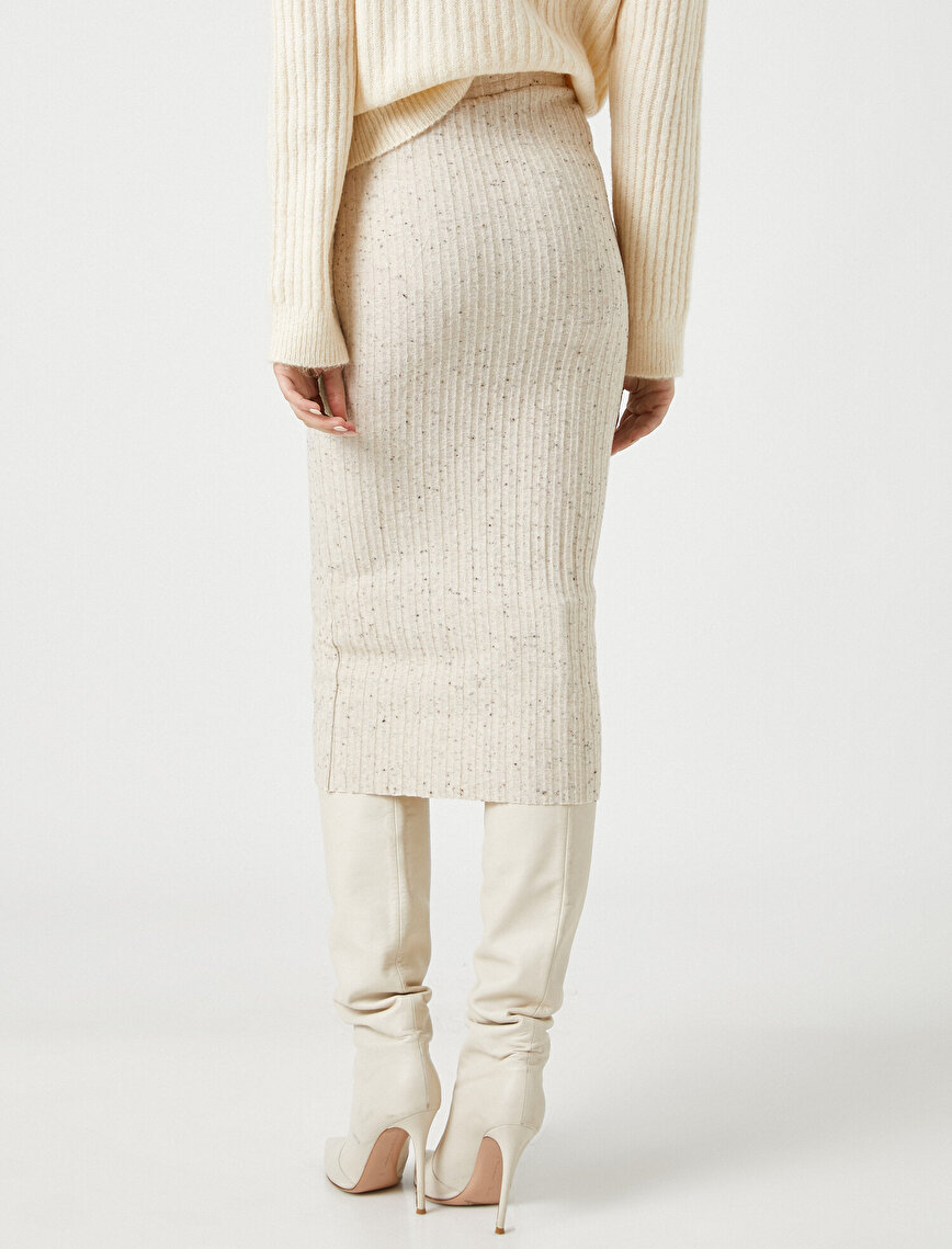 midi pencil skirt beige