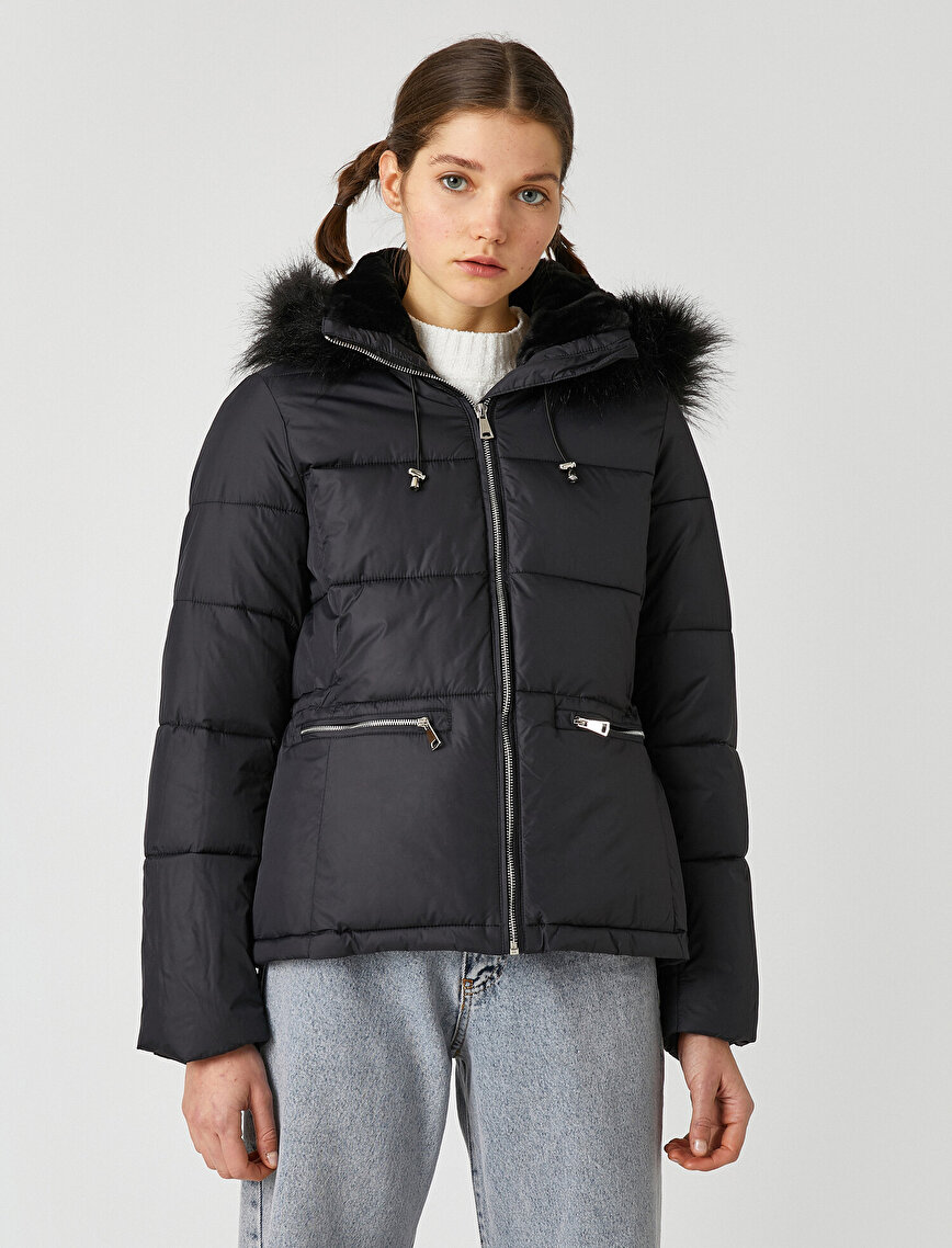 Faux Fur Detailed Hooded Puffer Jacket