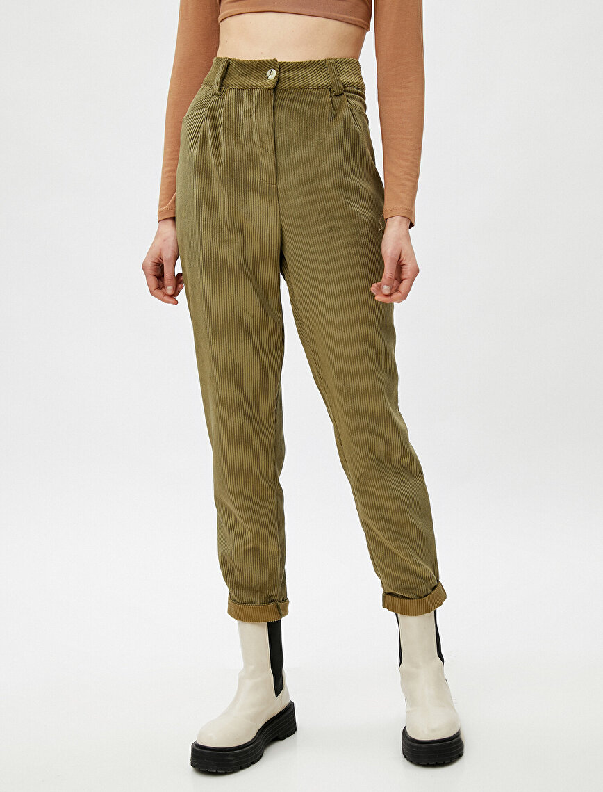 High Waist Corduroy Mom Fit Trousers
