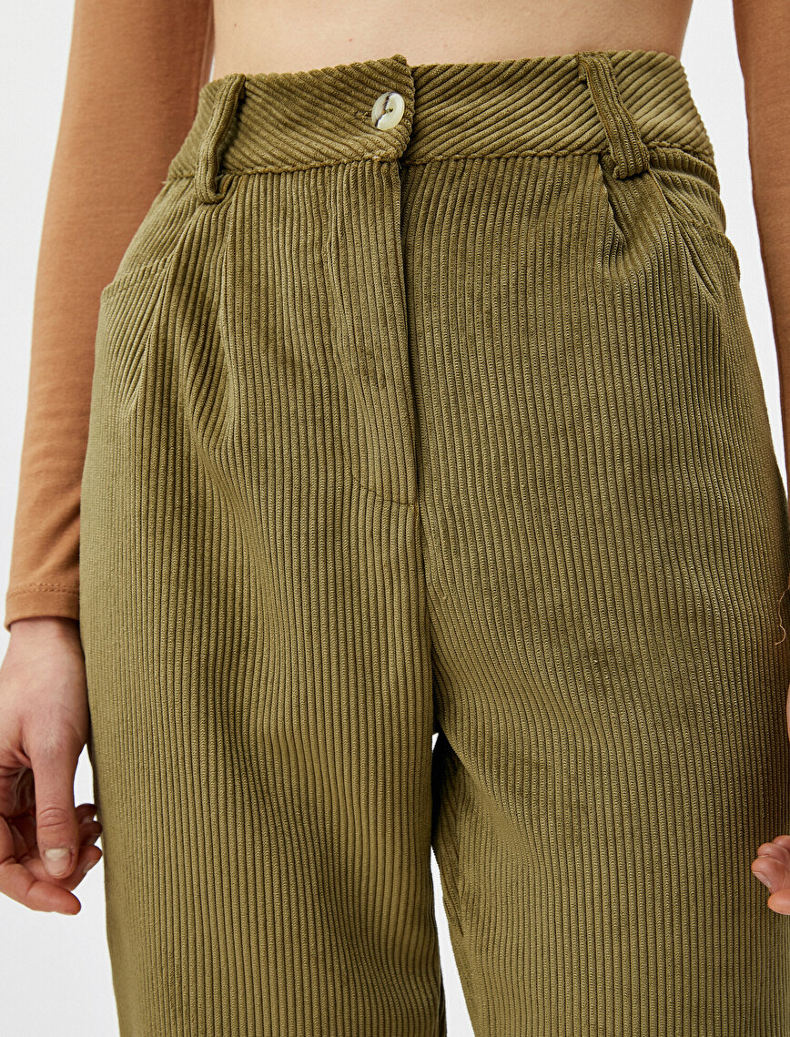 High Waist Corduroy Mom Fit Trousers