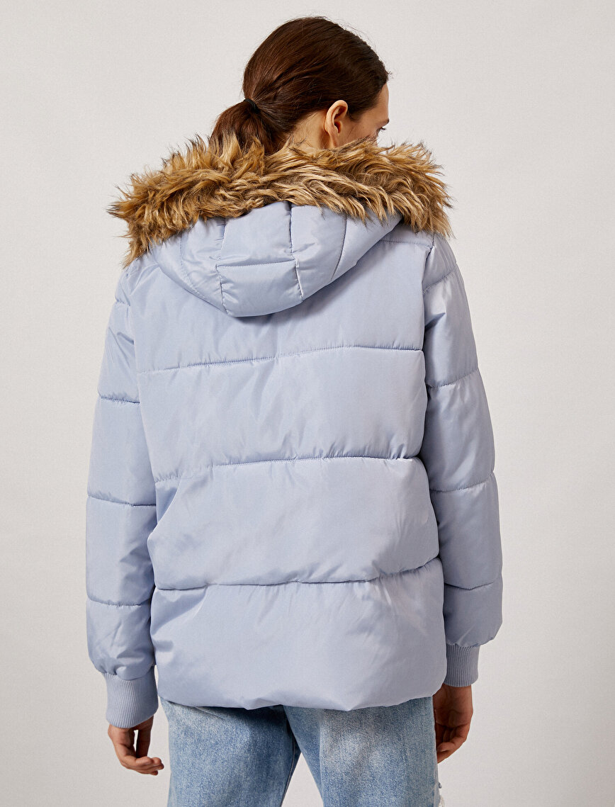Hooded Puffer Coat Faux Fur Detailed