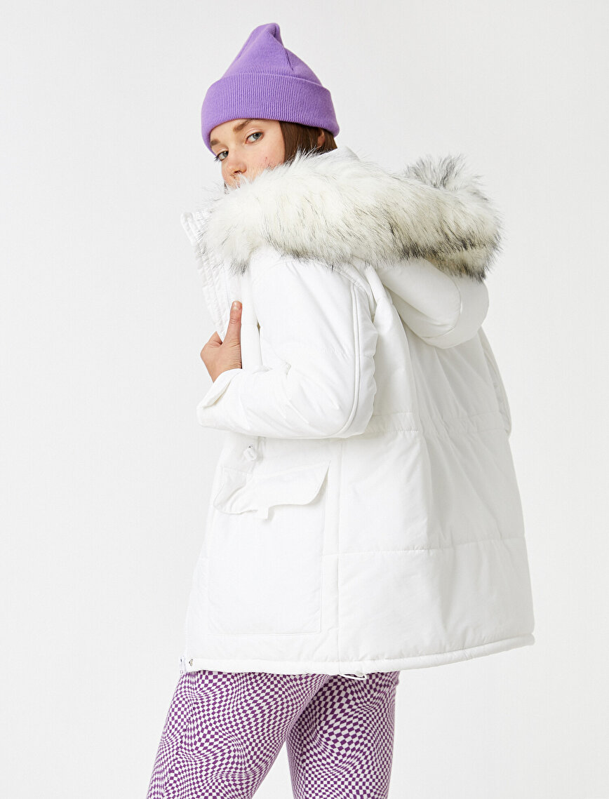 Hoodie Faux Fur Quilted Anorak Puffer Coat