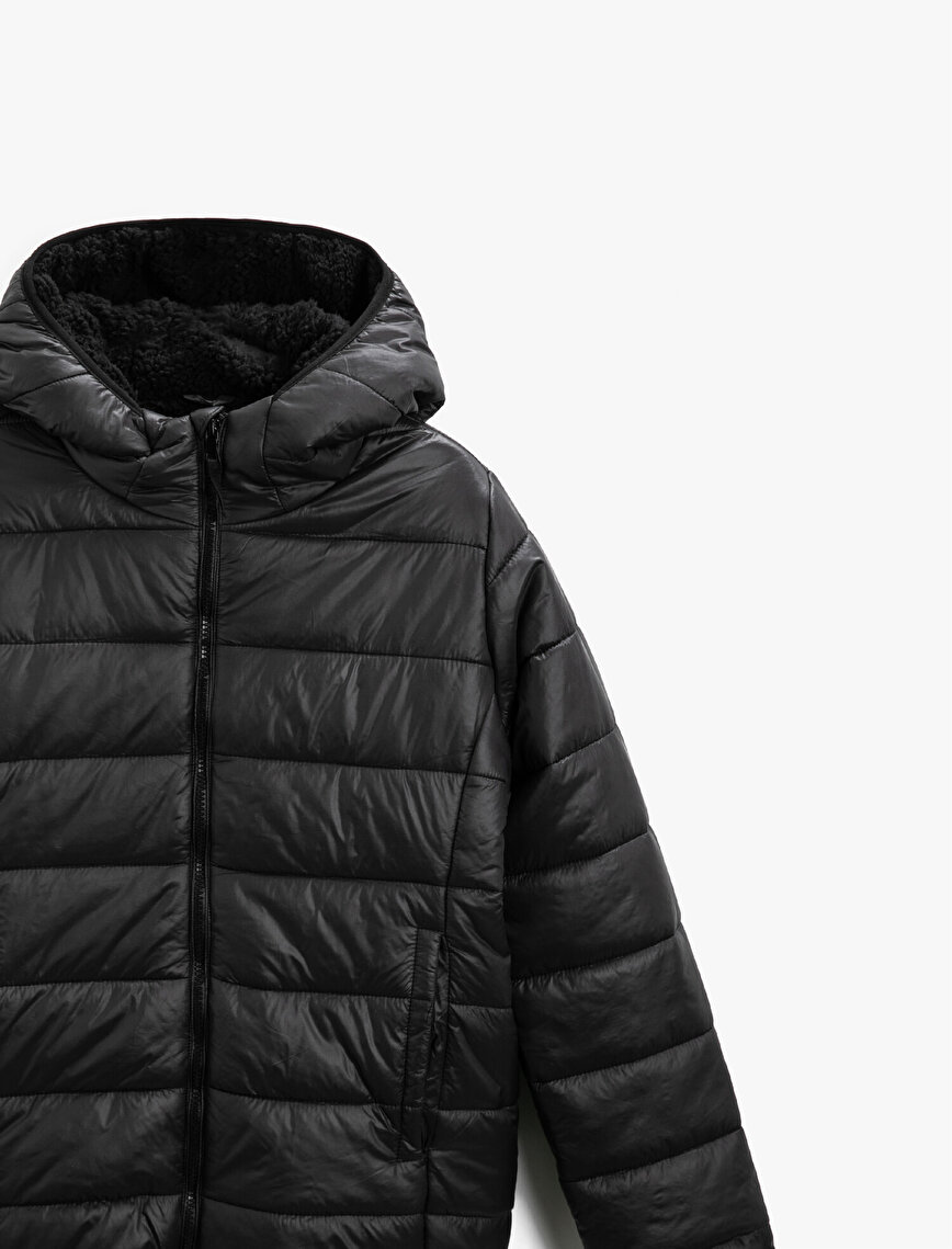Plush Detailed Puffer Coat Quilted Sherpa