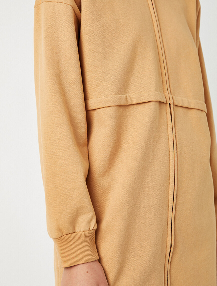 Cotton Hooded Zip Detailed Long Sweatshirt