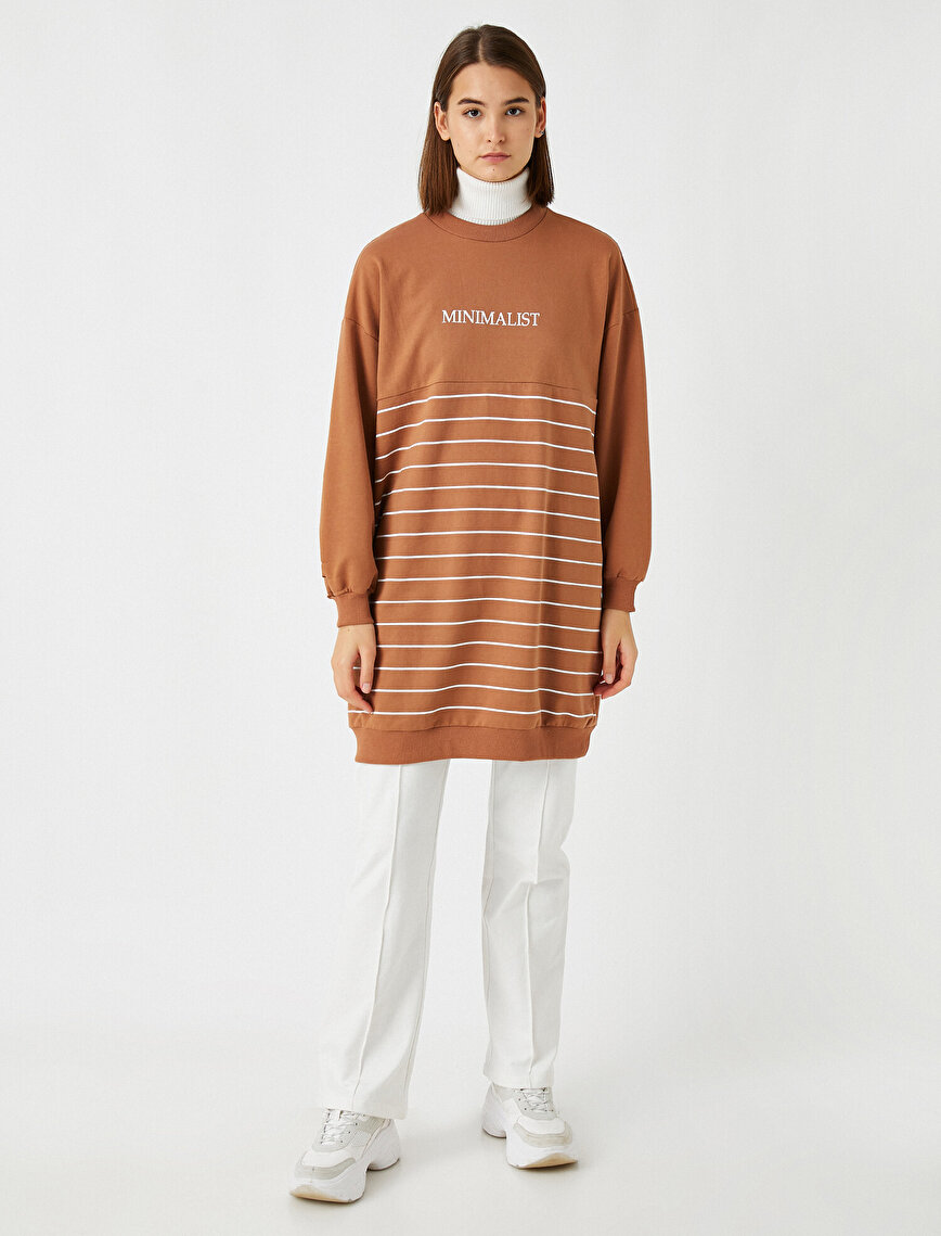 Cotton Long Striped Slogan Sweatshirt 