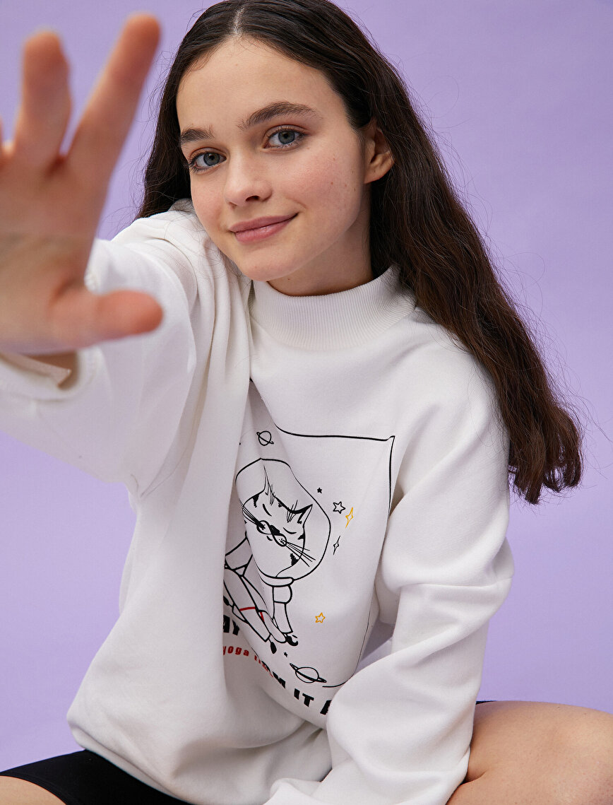 Stand Neck Animal Printed Sweatshirt