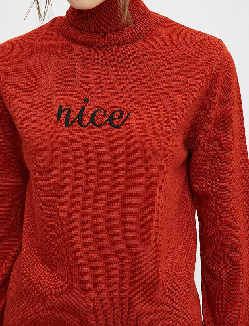Long Sleeve Turtle Neck Embroidered Sweater