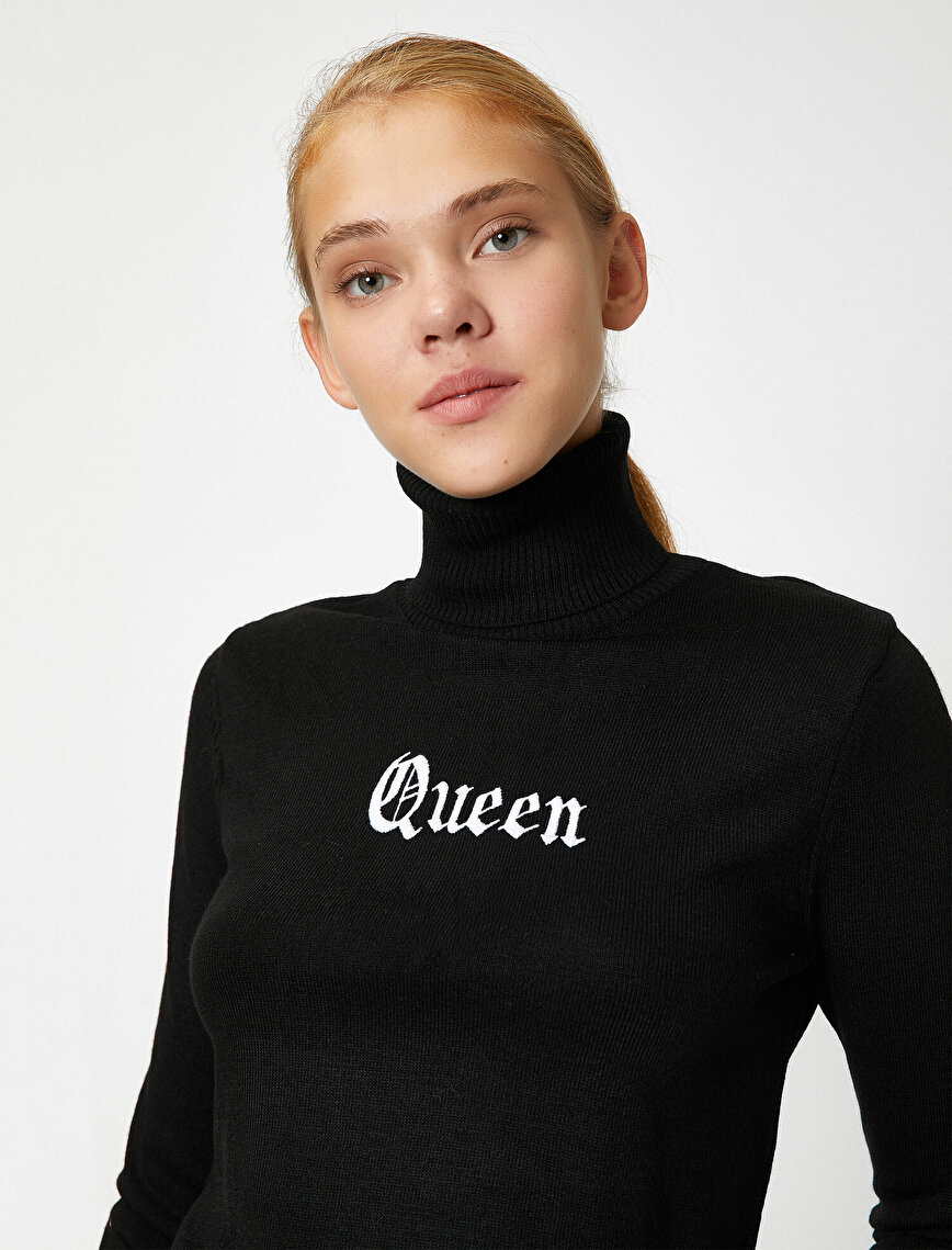 Long Sleeve Turtle Neck Embroidered Sweater