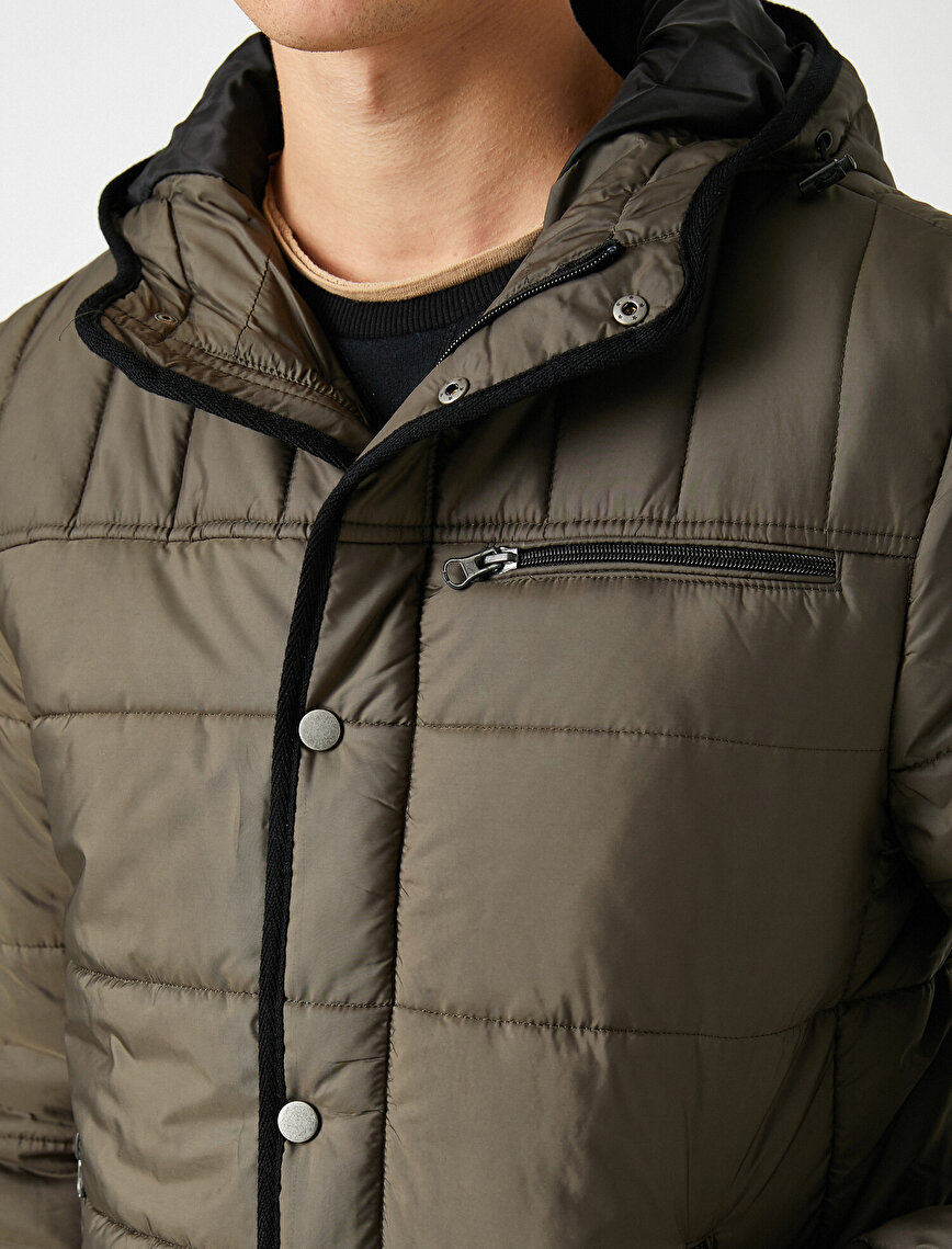 Hooded Zipper Detailed Pocket Detailed Coat