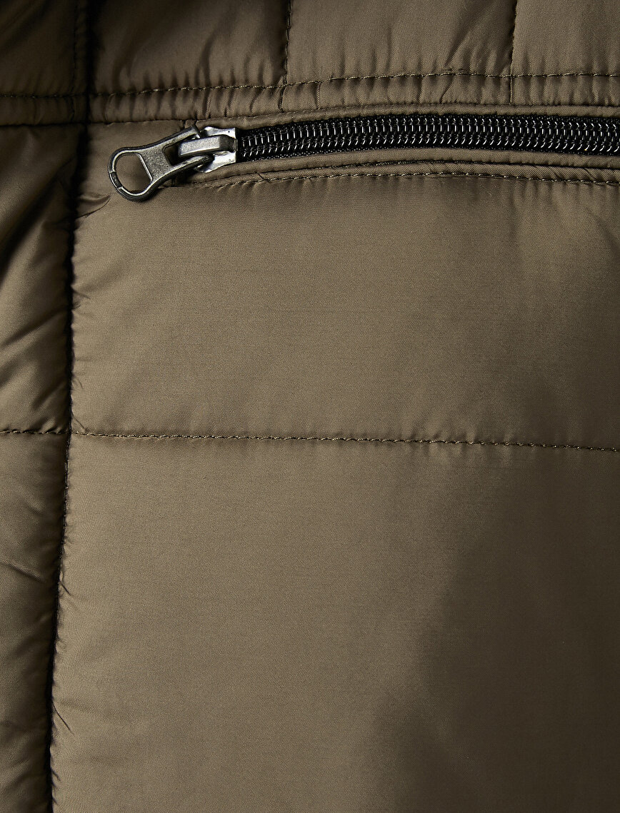Hooded Zipper Detailed Pocket Detailed Coat