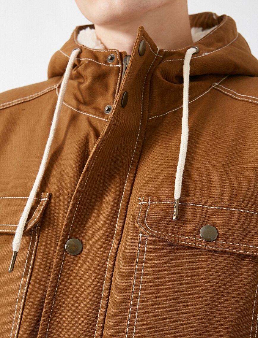 Hooded Pocket Detailed Zipper Inside Plus Coat