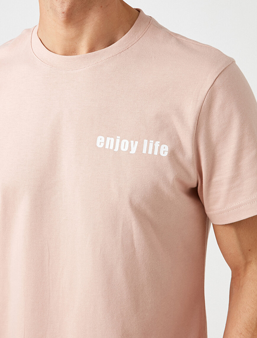 Respect Life | Yaşama Saygı - Crew Neck Basic Organic Cotton Letter Printed T-Shirt