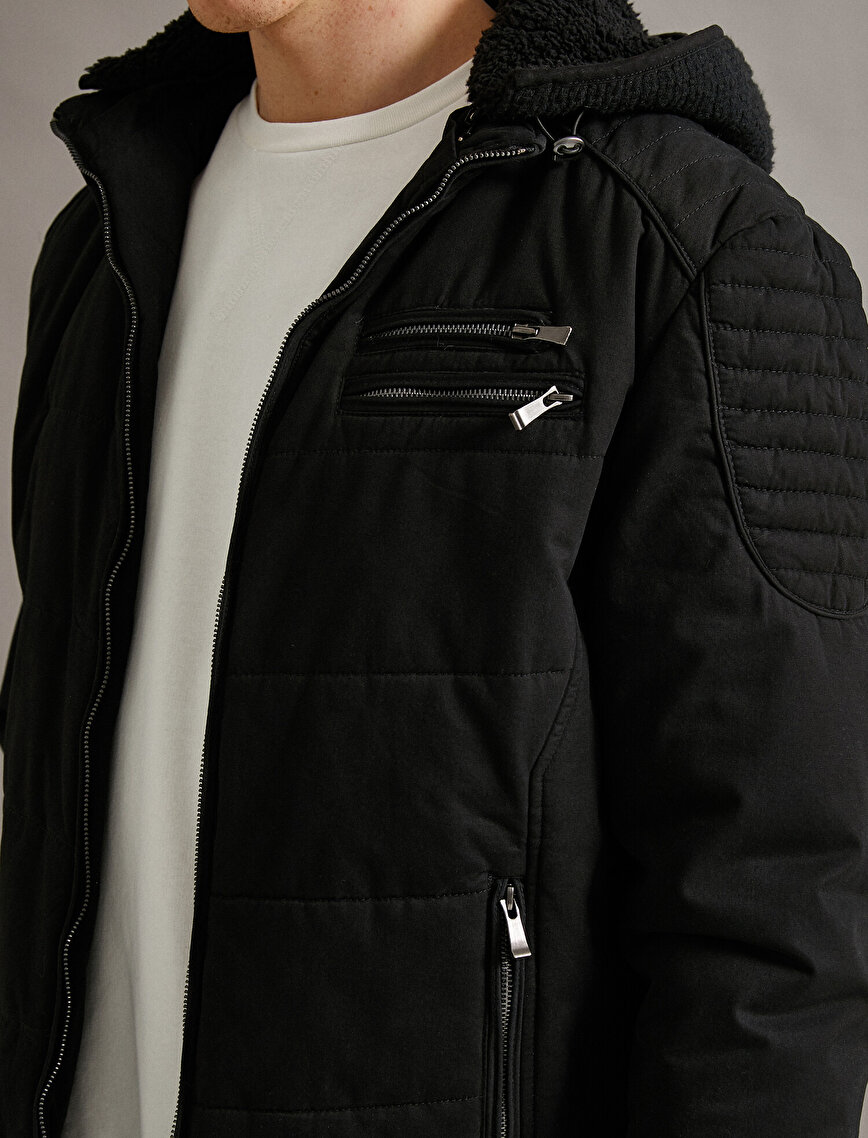 Hooded Jacket Zipper Detailed Cotton