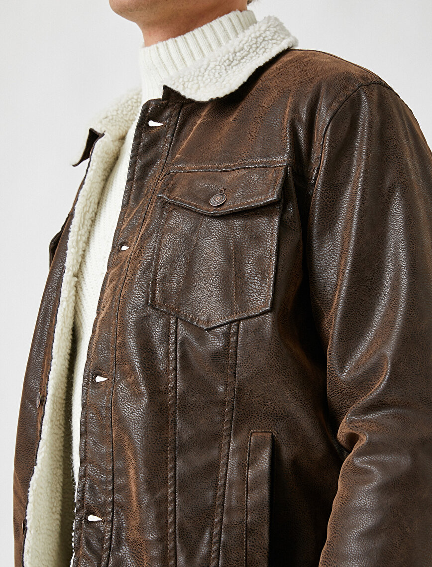 Faux Fur Lining Leather Look Jacket