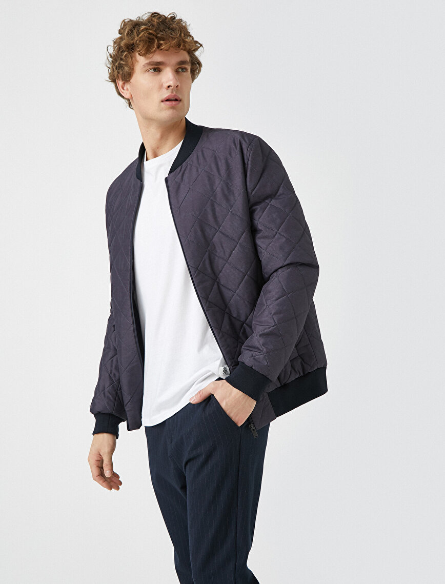Quilted Bomber Collar Coat