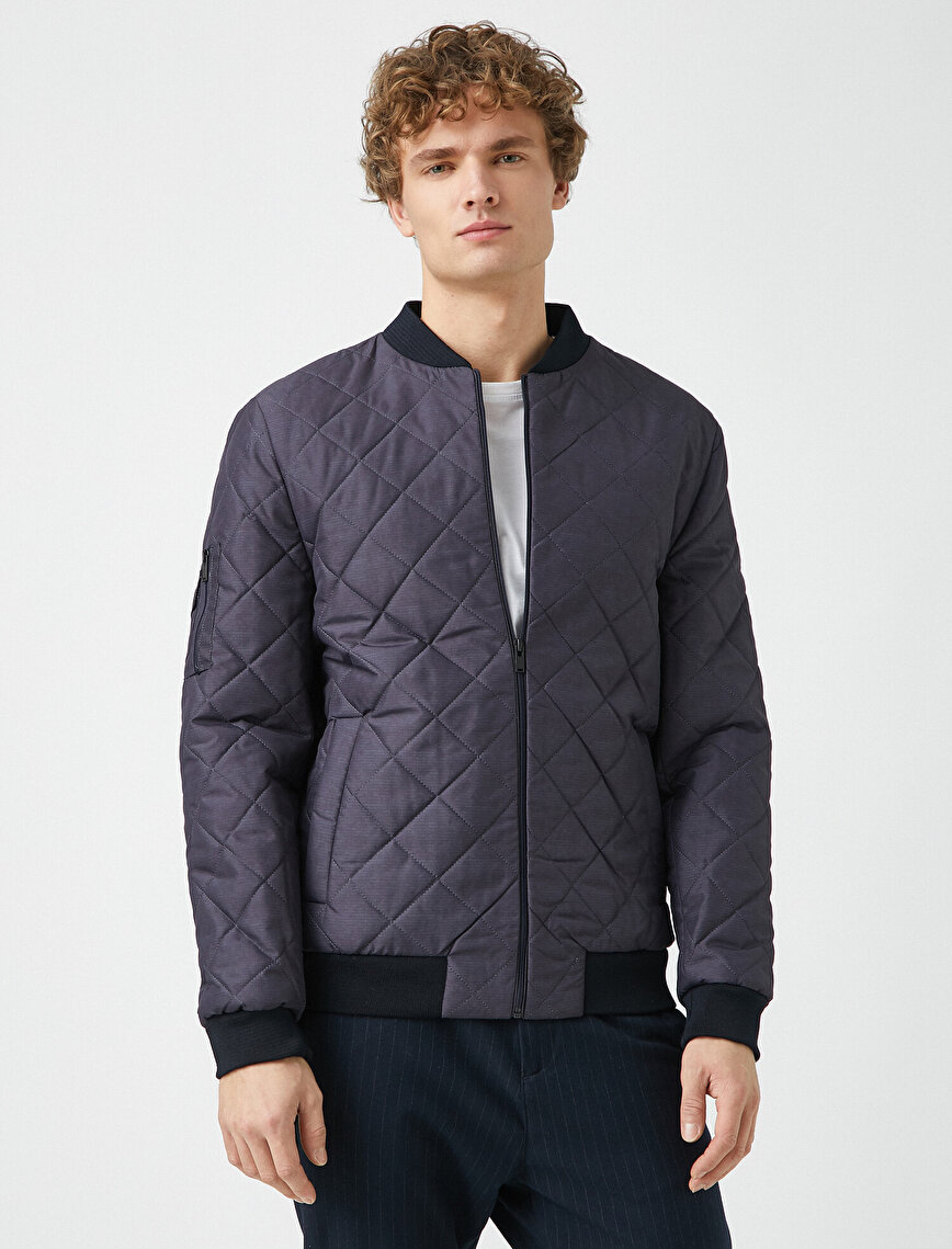 Quilted Bomber Collar Coat