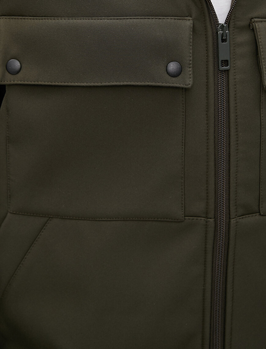 Pocket Zipper Detailed Hooded Regular Fit Coat