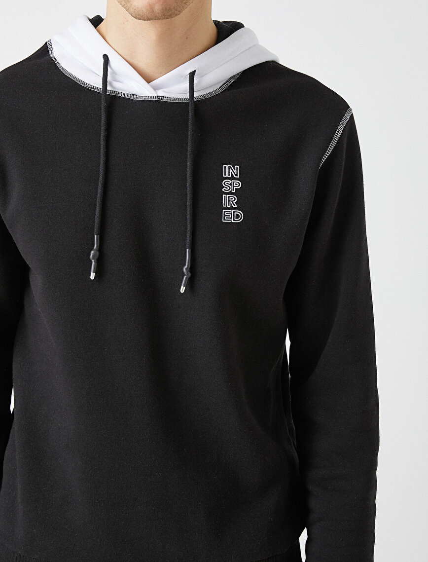 Black Men Cotton Hooded Printed Long Sleeve Sweatshirt 1kam71043mk999 Koton