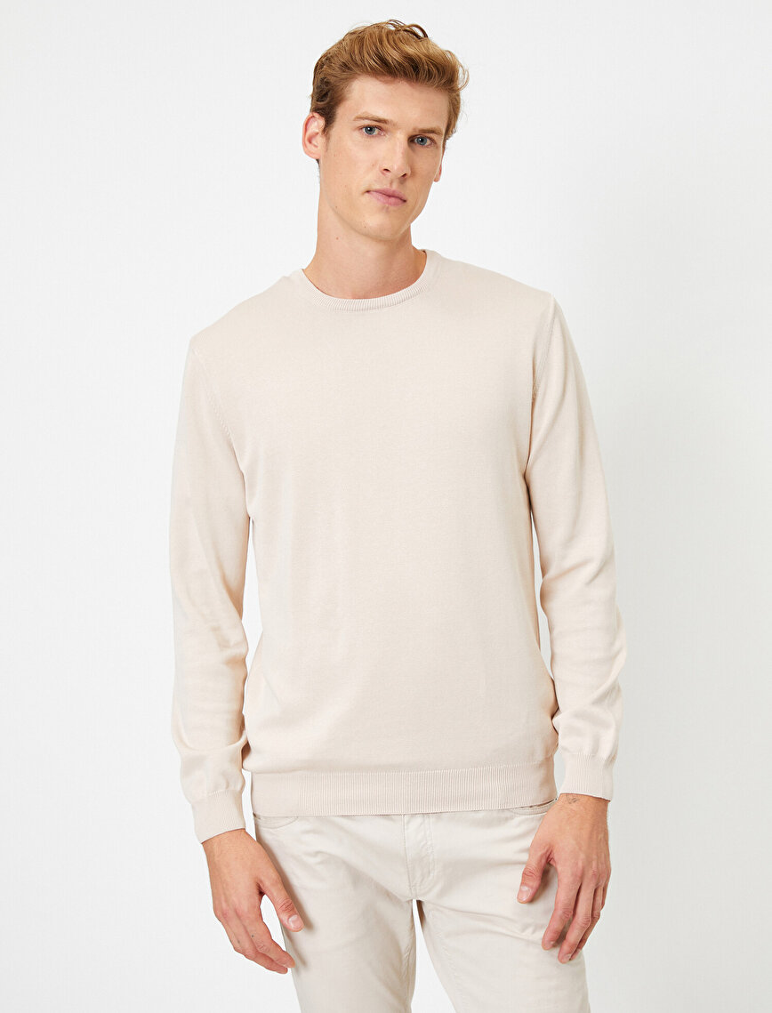 Cotton Long Sleeve Crew Neck Slim Sweater