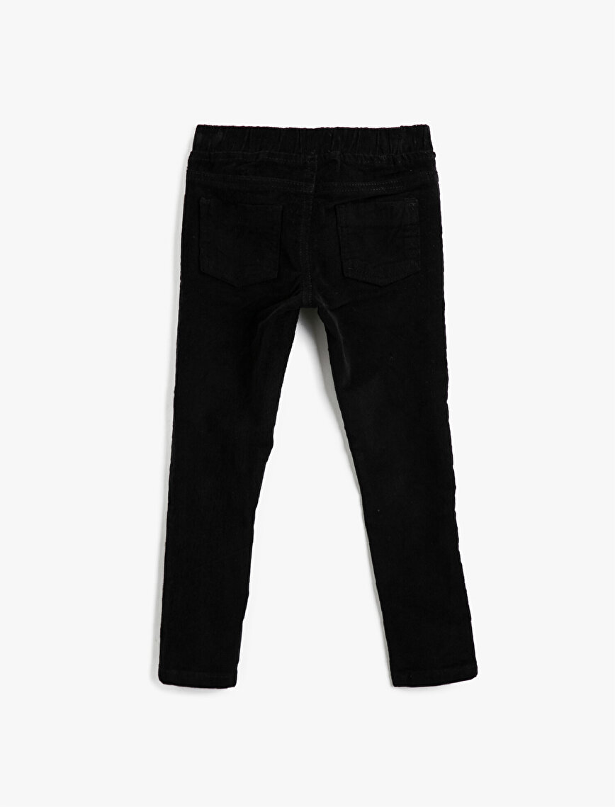 Velvet Cotton Pocket Detailed Medium Rise Trousers