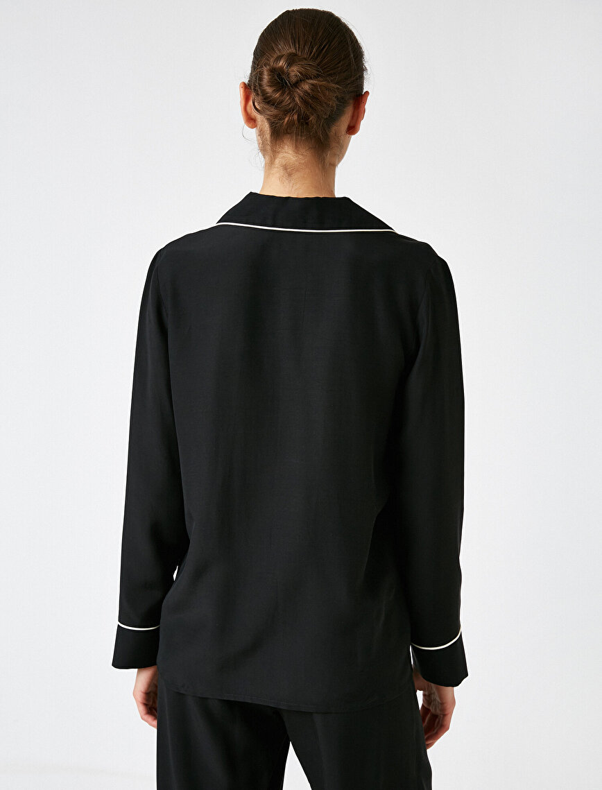 Arzu Sabancı for Koton Shirt Neck Stripe Detailed Pyjama Top