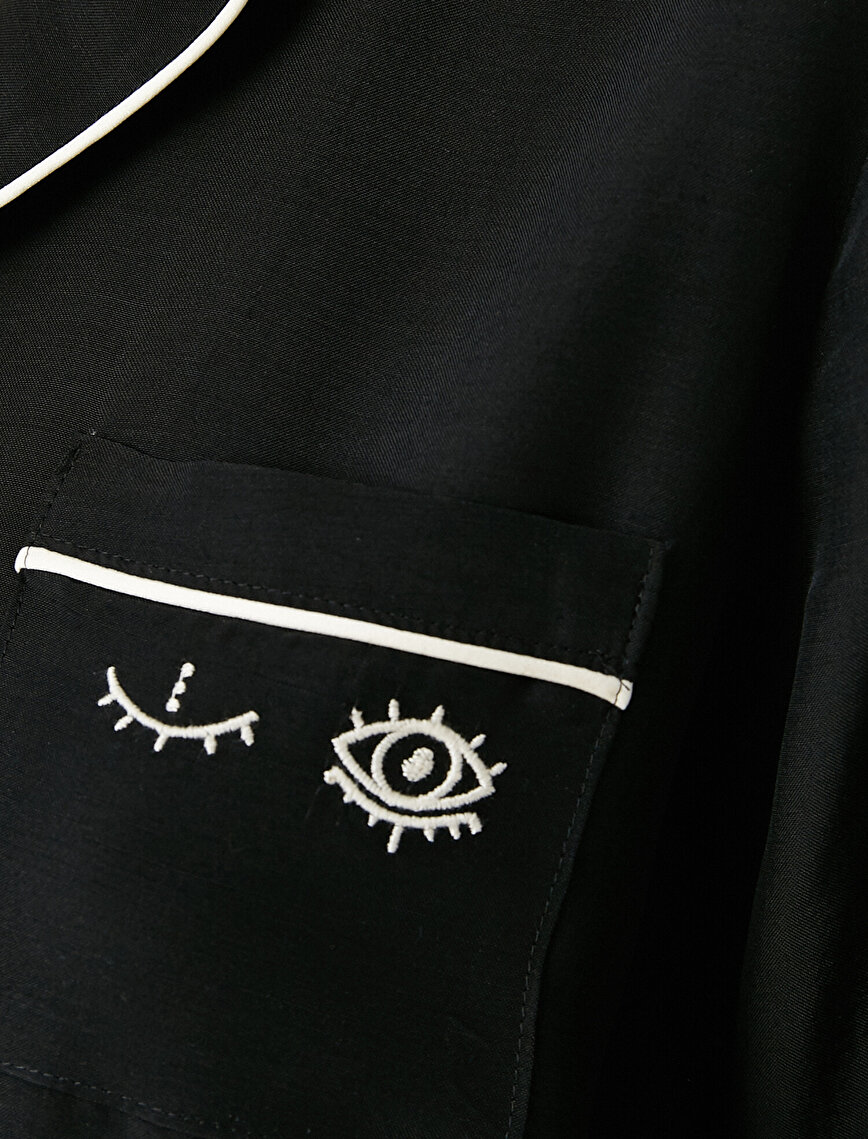 Arzu Sabancı for Koton Shirt Neck Stripe Detailed Pyjama Top