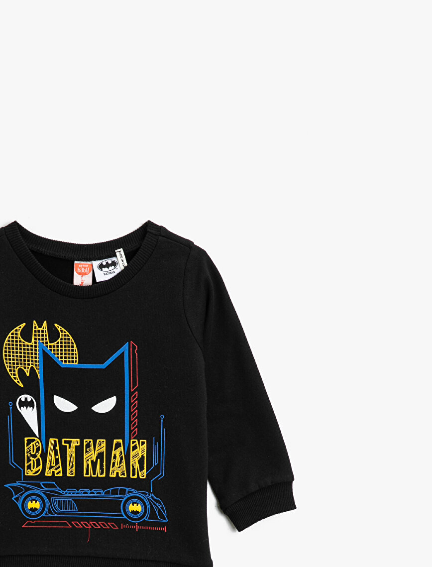 Pamuklu Batman Lisanslı Baskılı Bisiklet Yaka Uzun Kollu Sweatshirt