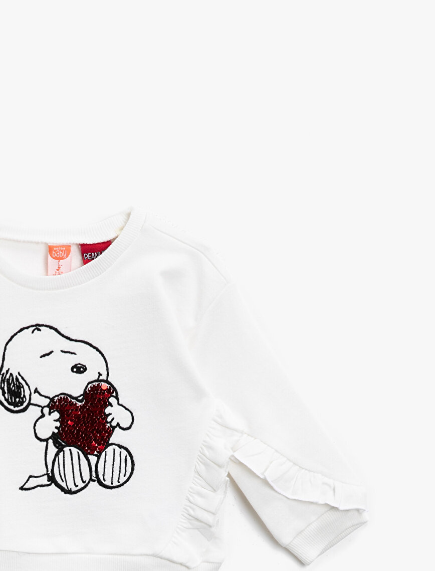 Pamuklu Snoopy Lisanslı Baskılı Bisiklet Yaka Sweatshirt