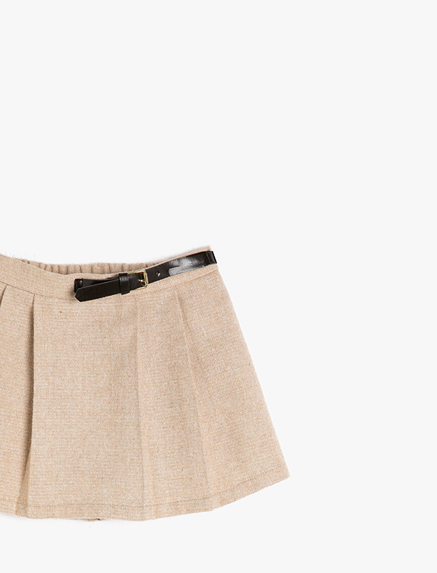 Belt Detailed Medium Rise Pleated Skirts