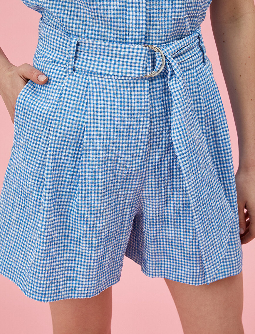 Checked Shorts Belted Cotton