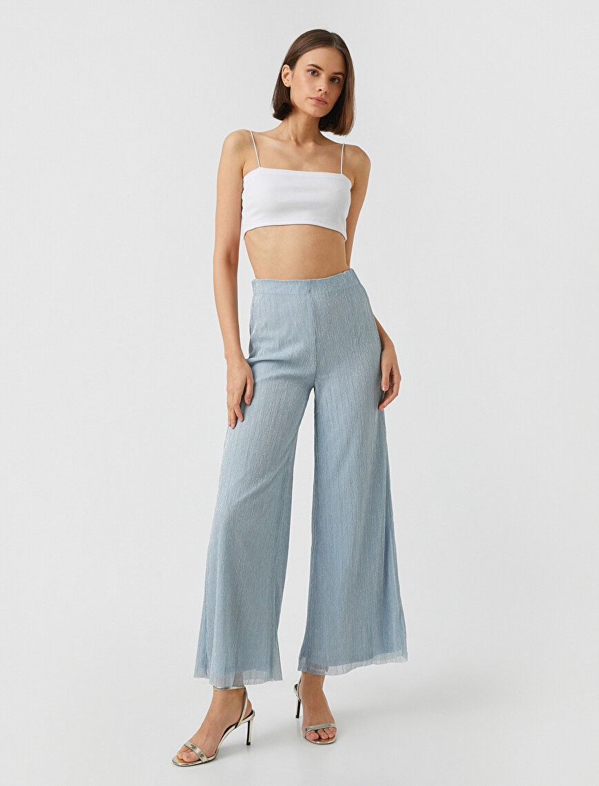 Wide Leg Metallic Tulle Detailed Trousers