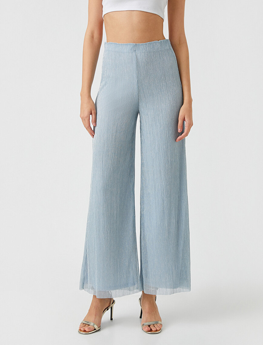 Wide Leg Metallic Tulle Detailed Trousers