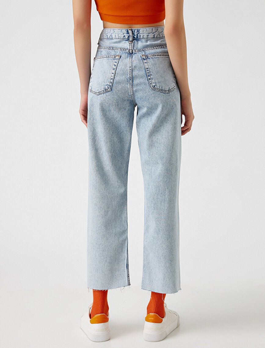 Pamuklu Eve Slim Jean - Yüksek Bel Normal Kesim Hafif Düz Paça Pantolon
