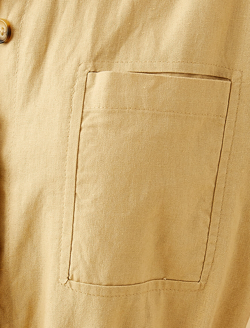 Linen Jumpsuit Drawstring Shirt Neck