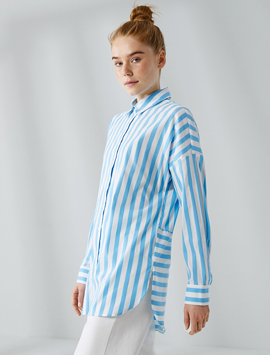Cotton Tunic Striped Shirt Neck