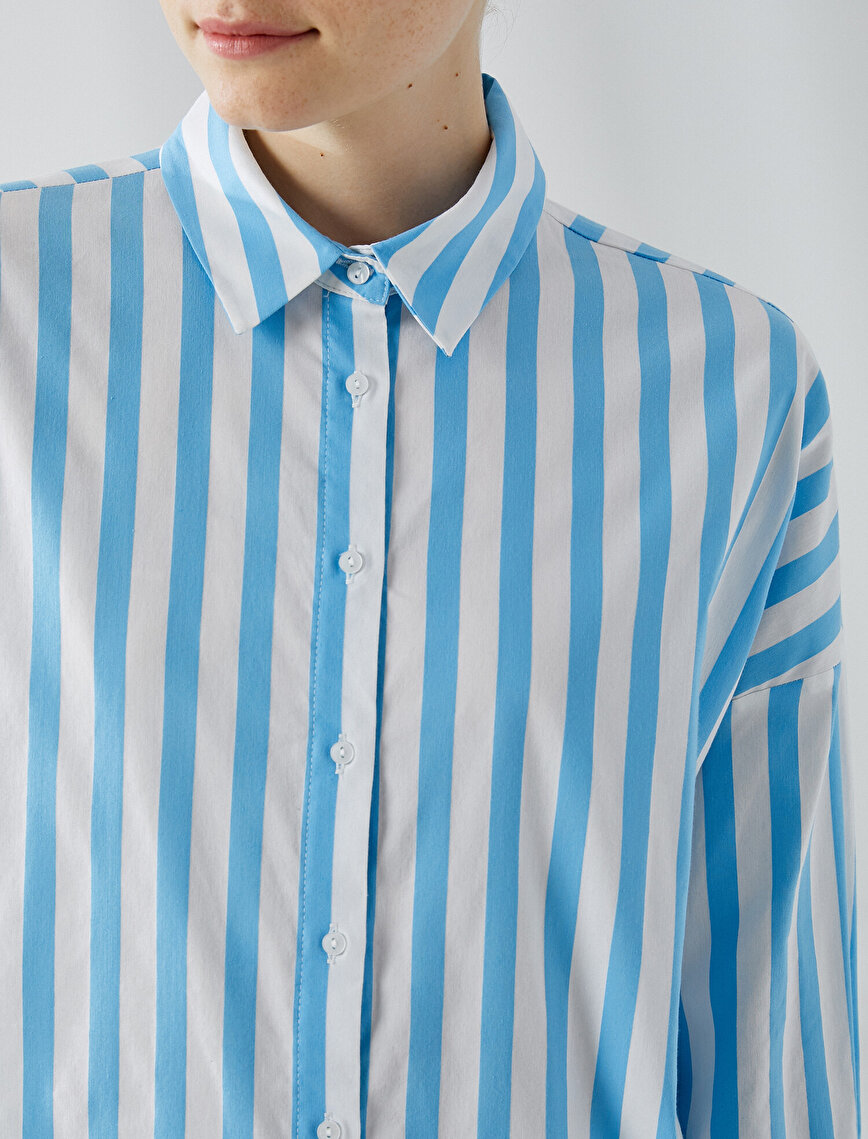 Cotton Tunic Striped Shirt Neck