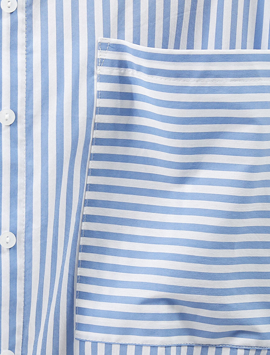 Shirt Neck Tunic Striped Pocket Cotton