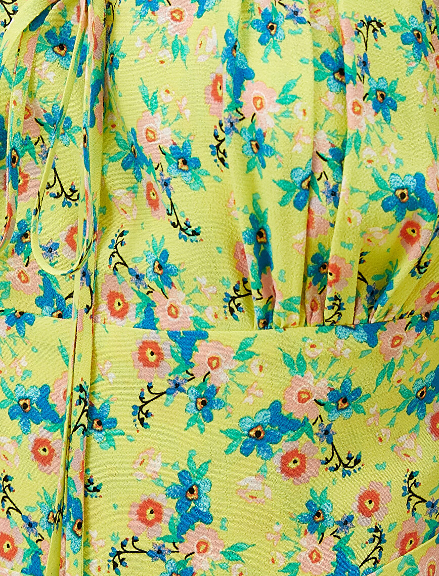 Çiçekli Yazlık Elbise Mini Firfirli Kisa Kollu