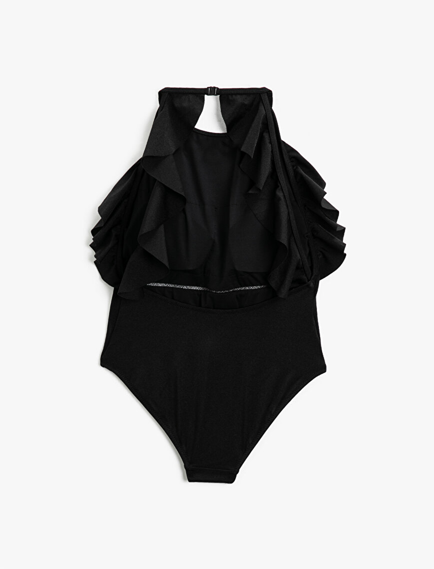 Frilled Swim Suit Halter Neck Waist Detailed