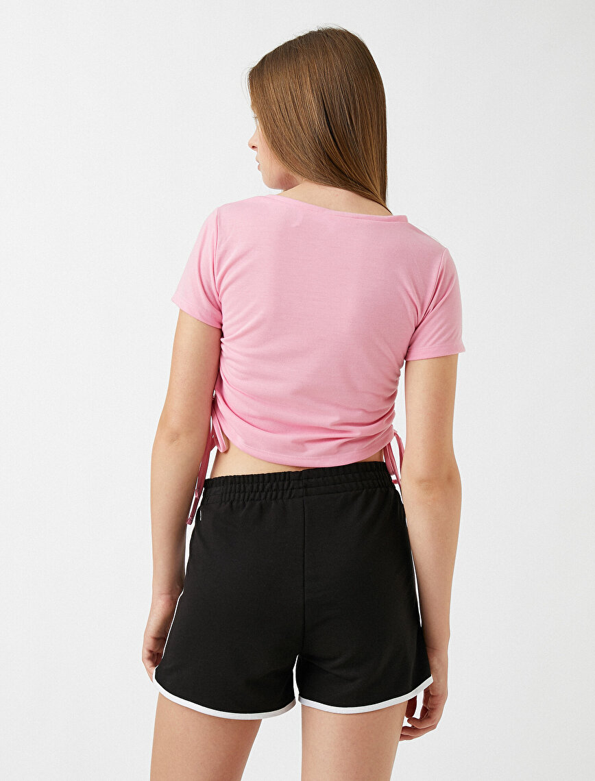 Crop T-Shirt Knotted Crew Neck Short Sleeve 