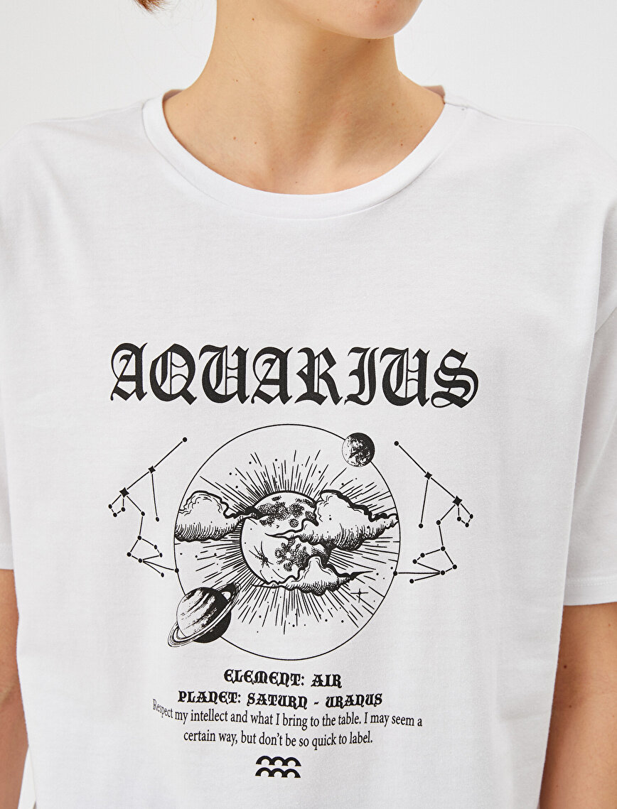 Aquarius - Letter Printed T-Shirt Cotton